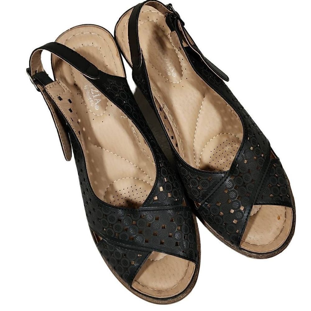 Patrizia By Spring Step Women's Black Peep Toe Marikana Heel Sandals Size 8